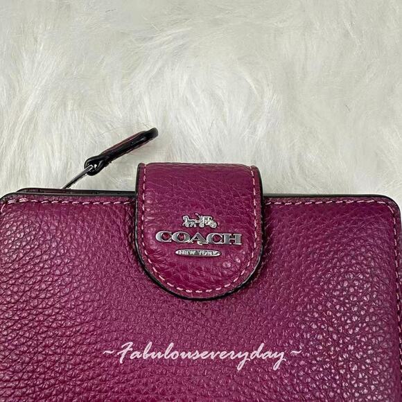 Coach Medium Corner Zip Wallet In Leather/Silver/Plum CBO41 NWT - Picture 7 of 7